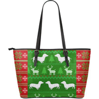 Thumbnail for Ugly Christmas Sweater Large Leather Tote Bag With Dachshunds - JaZazzy 
