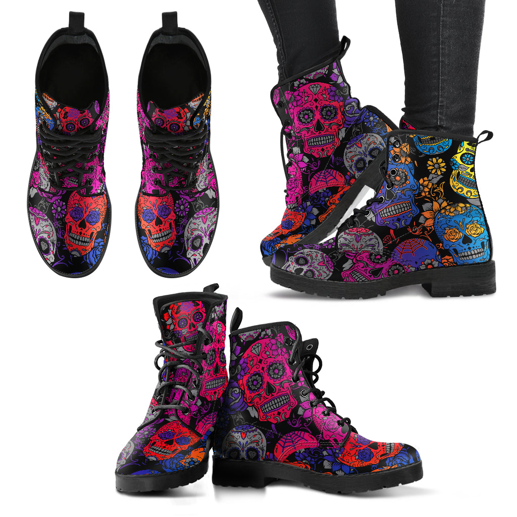 Rainbow Sugar Skull Handcrafted Boots - JaZazzy 