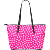 Thumbnail for Paw Print Pink Large Leather Tote Bag