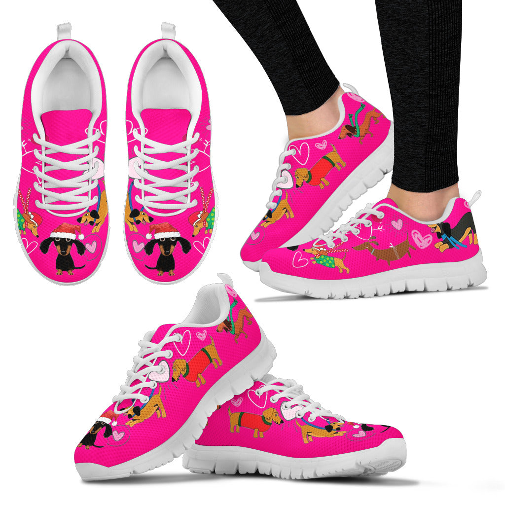 Pink sneakers with duchshunds christmas theme - JaZazzy 