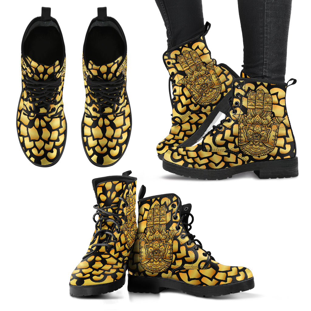 Handcrafted Hand of Hamsa Gold Star Boots - JaZazzy 
