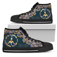 Thumbnail for Womens Gold and Blue Peace Mandala High Top - JaZazzy 