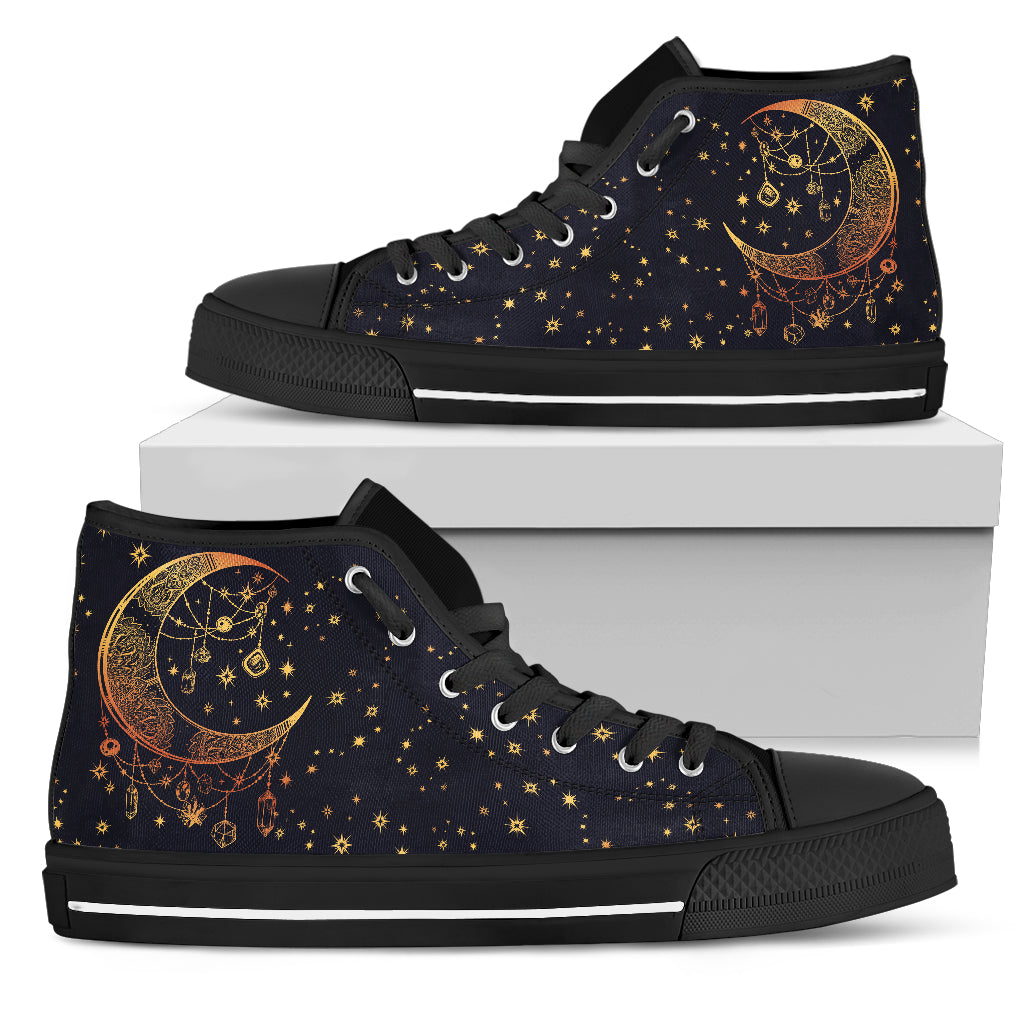 Womens Gold Moon and Stars High Top - JaZazzy 