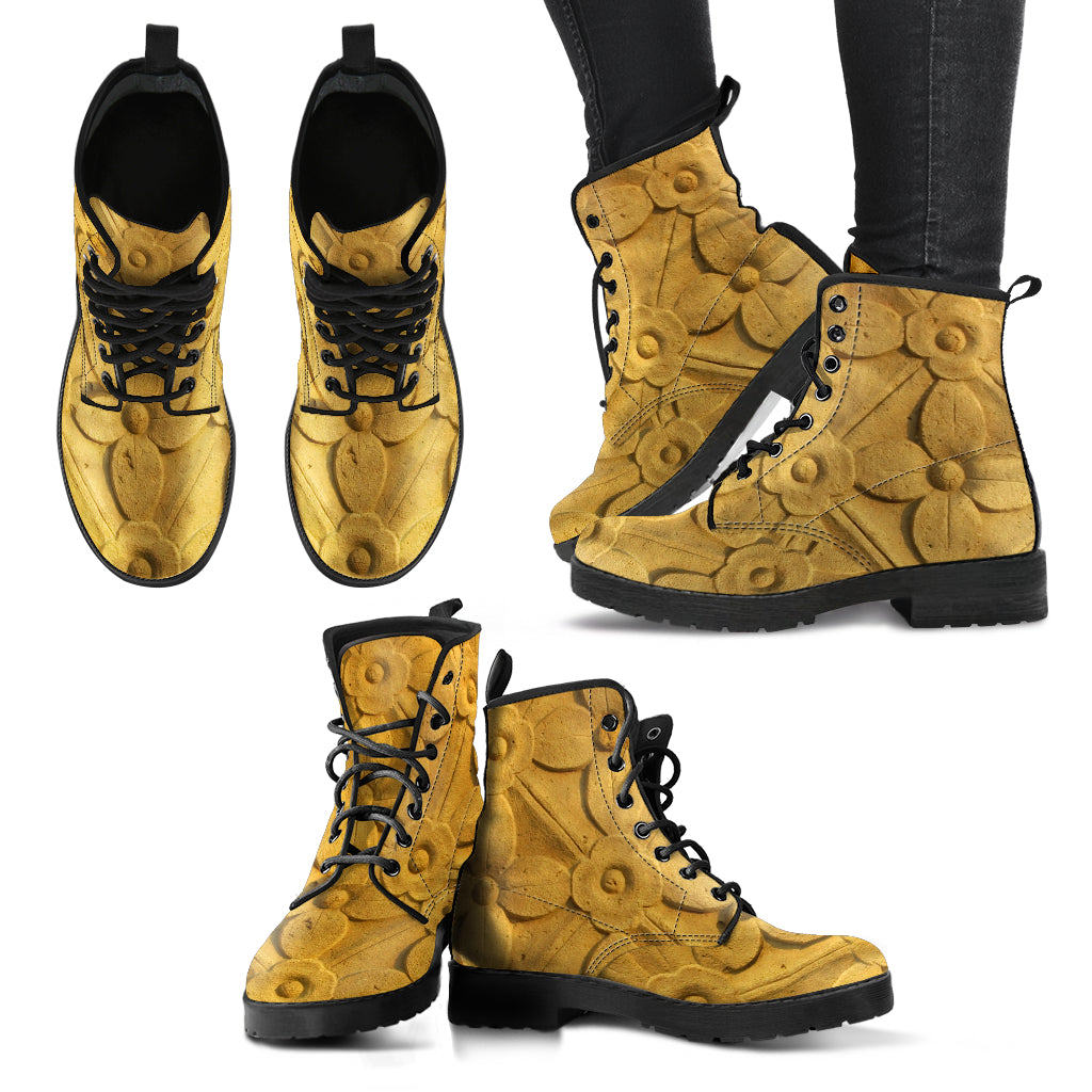 3d Yellow Floral Ladies Leather Boots - JaZazzy 