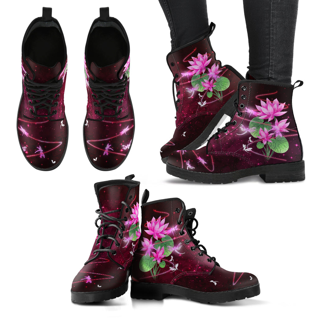 Dragonfly With Lotus Flower Handcrafted Boots V3 - JaZazzy 
