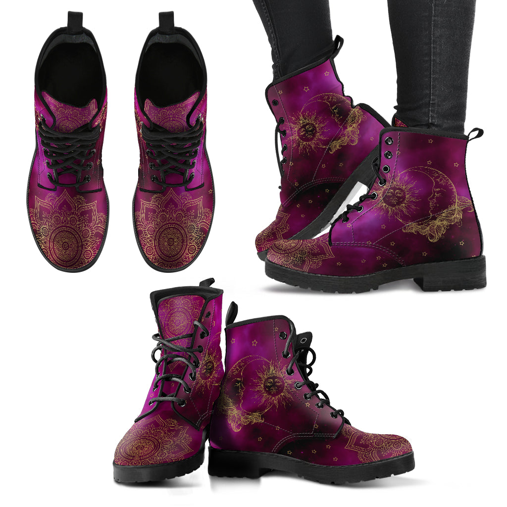 Purple Sun & Moon Handcrafted Boots - JaZazzy 