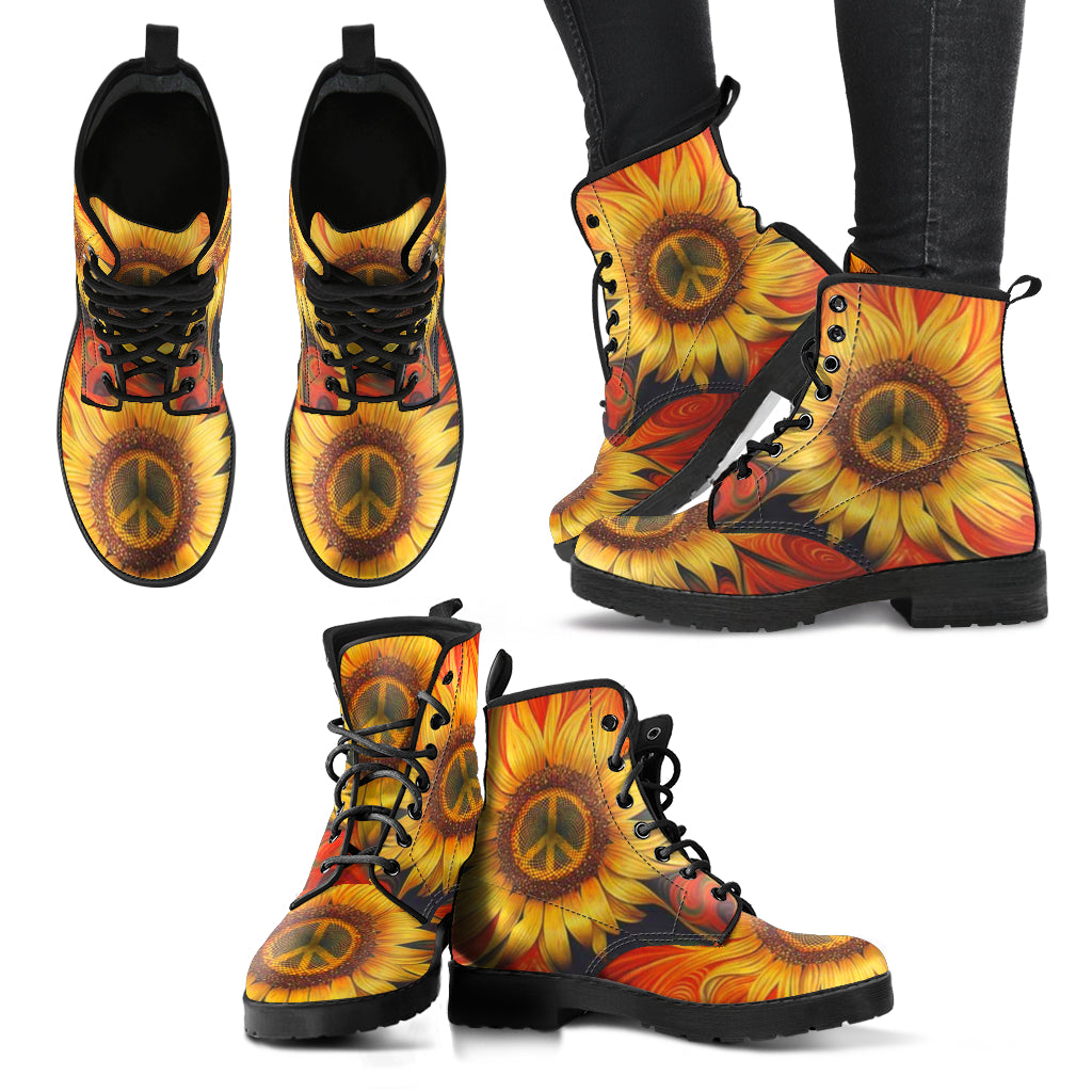 Sunflower Peace Handcrafted Boots - JaZazzy 