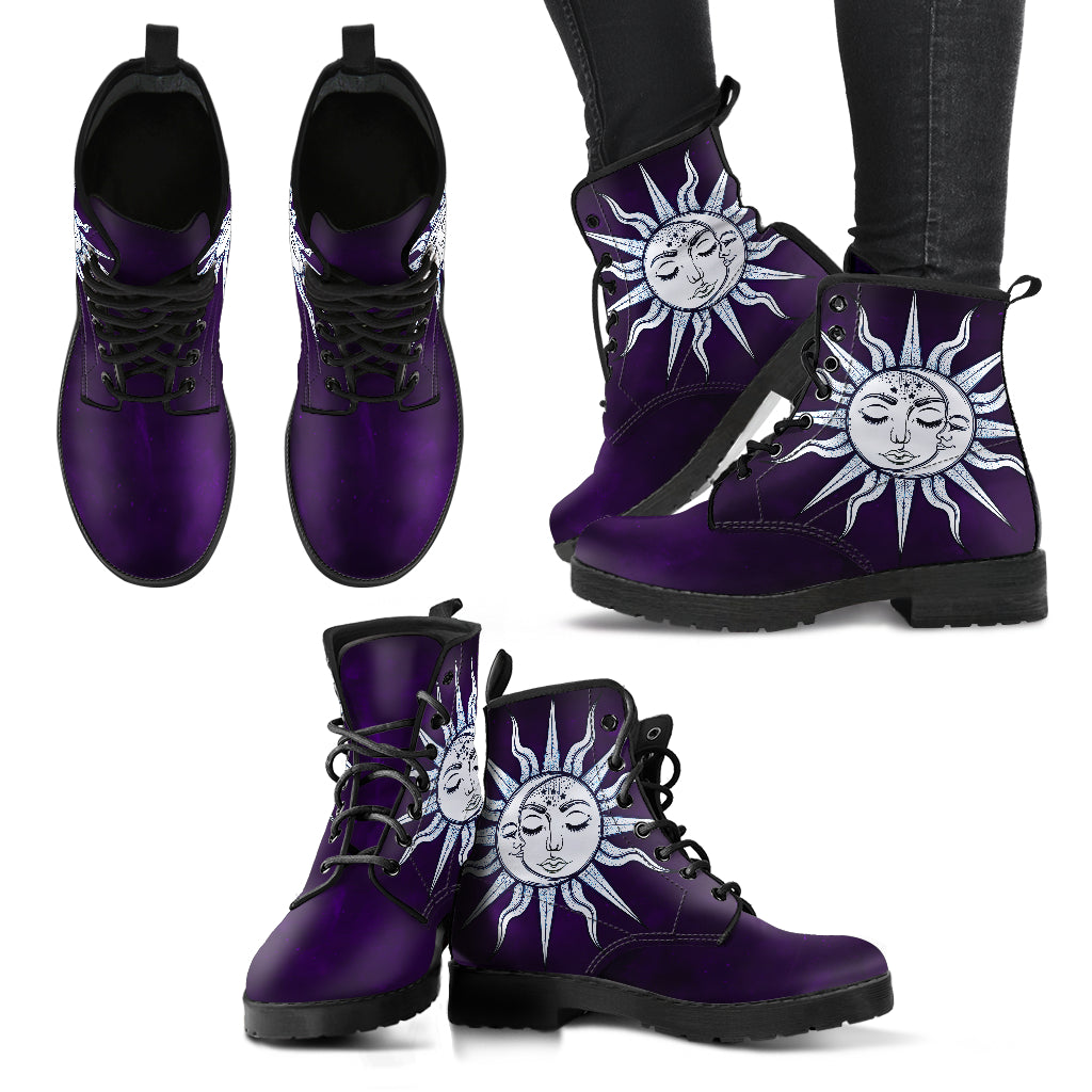 Dark Purple Handcrafted Peaceful Sun and Moon Boots - JaZazzy 
