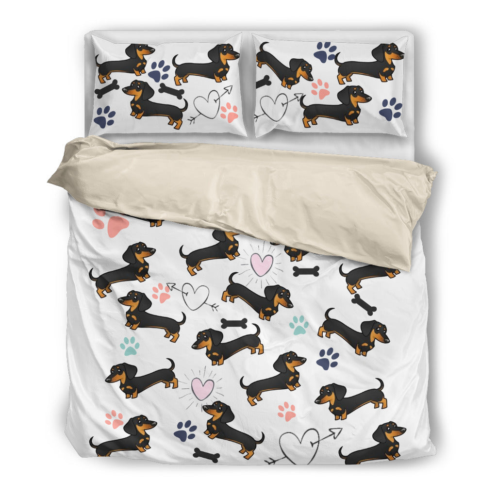 White bedding with dachsund and hearts - JaZazzy 