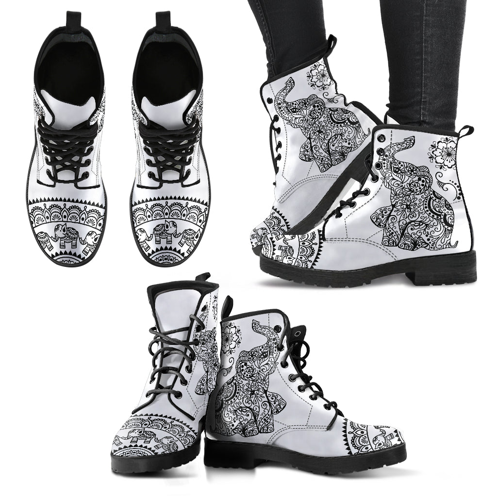 Black & White Elephant Handcrafted Boots - JaZazzy 