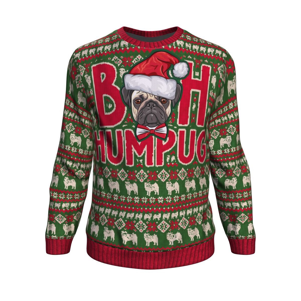 Bah Hum Pug Ugly Christmas Sweater-red/green/white - JaZazzy 