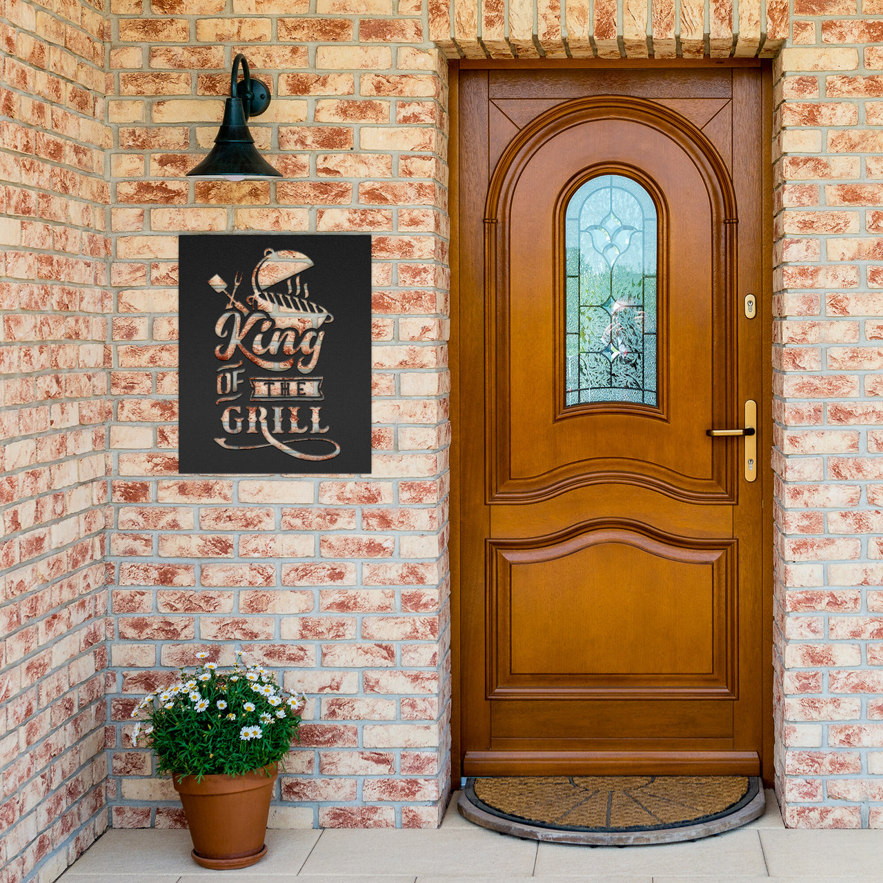 King of the grill, grill and text design on wall , front door