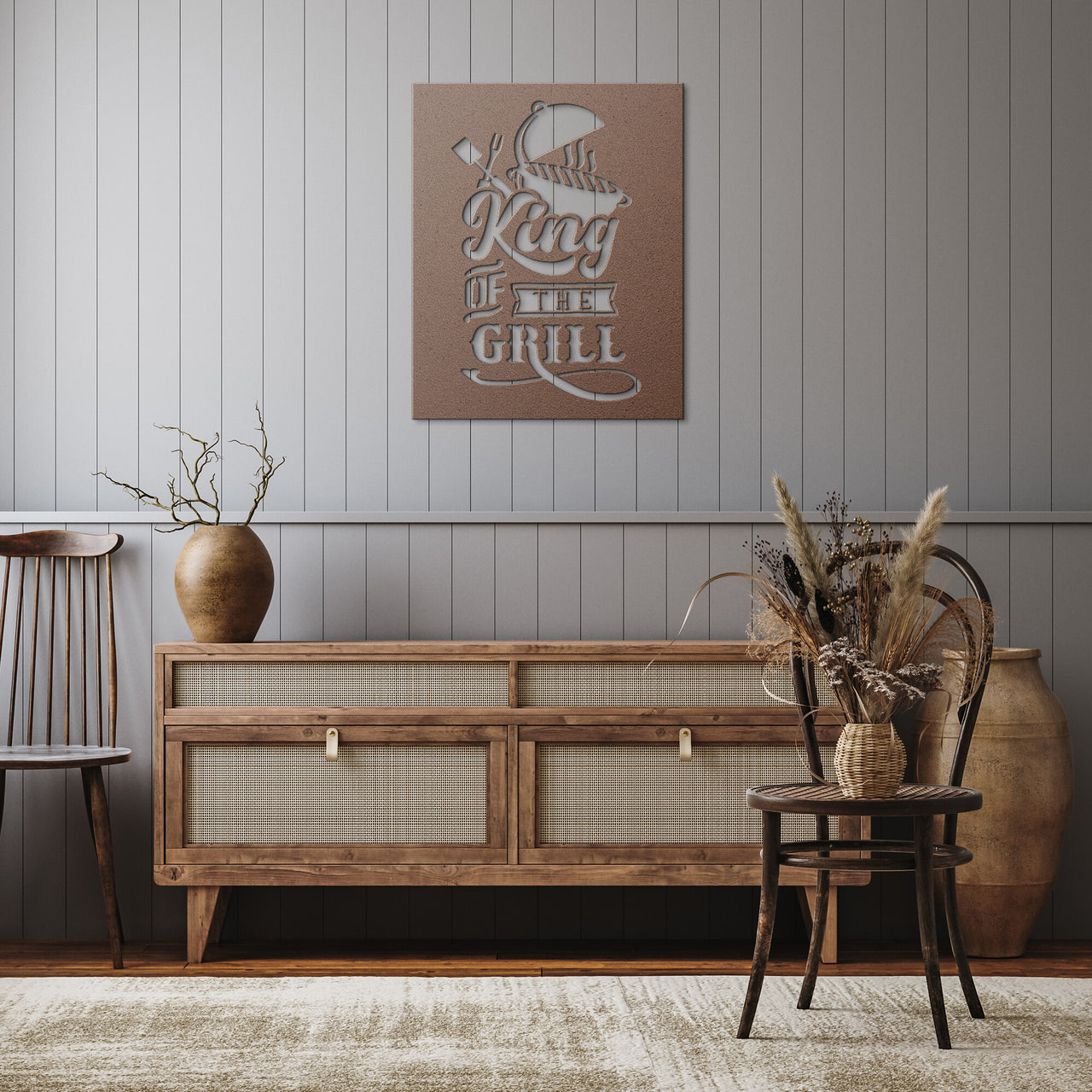 King of the grill, grill and text design on wall 