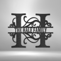 Thumbnail for Elaborate Family Name Sign has  line of personalized text and your initial in the middle