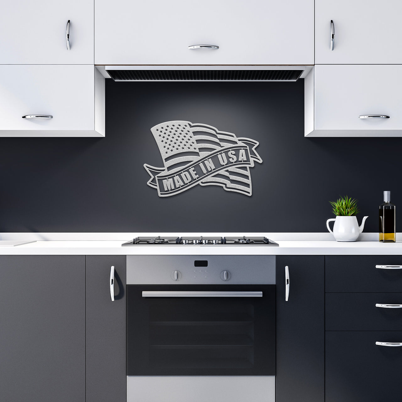 Kitchen, Wall Art of Flag with banner, Made in USA. Made of steel and powder coated.