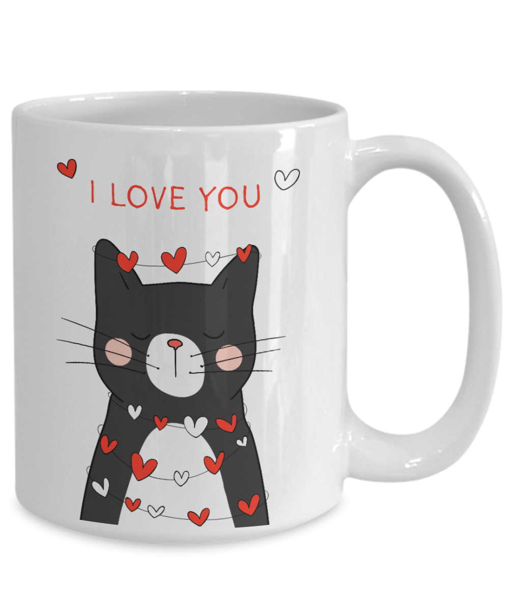 I Love You Grey Cat with Hearts-Coffee Cup 15.oz