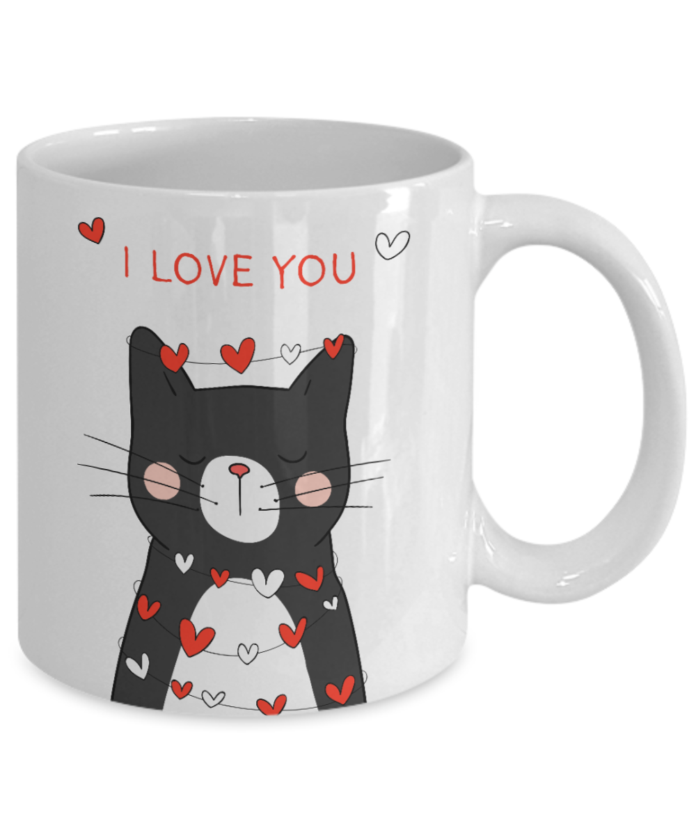 I Love You Grey Cat with Hearts-Coffee Cup 11.oz 