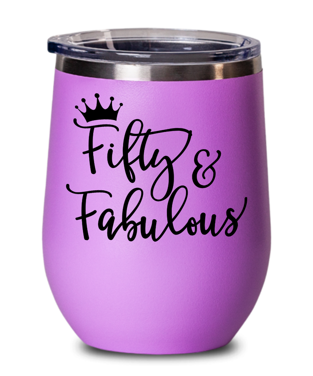 Fifty and Fabulous Wine Mug-Pink