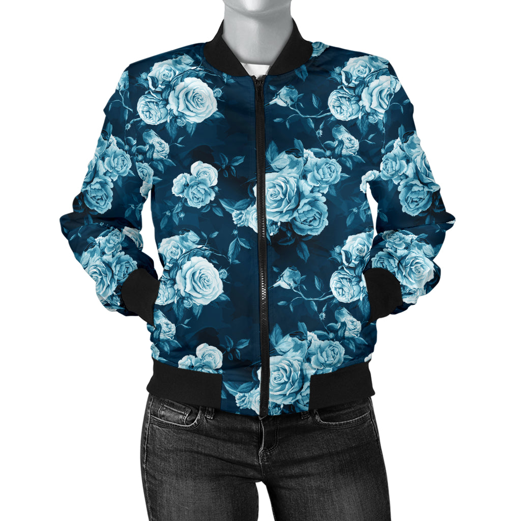 Blue Floral Pattern Bomber Jacket - JaZazzy 
