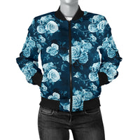 Thumbnail for Blue Floral Pattern Bomber Jacket - JaZazzy 