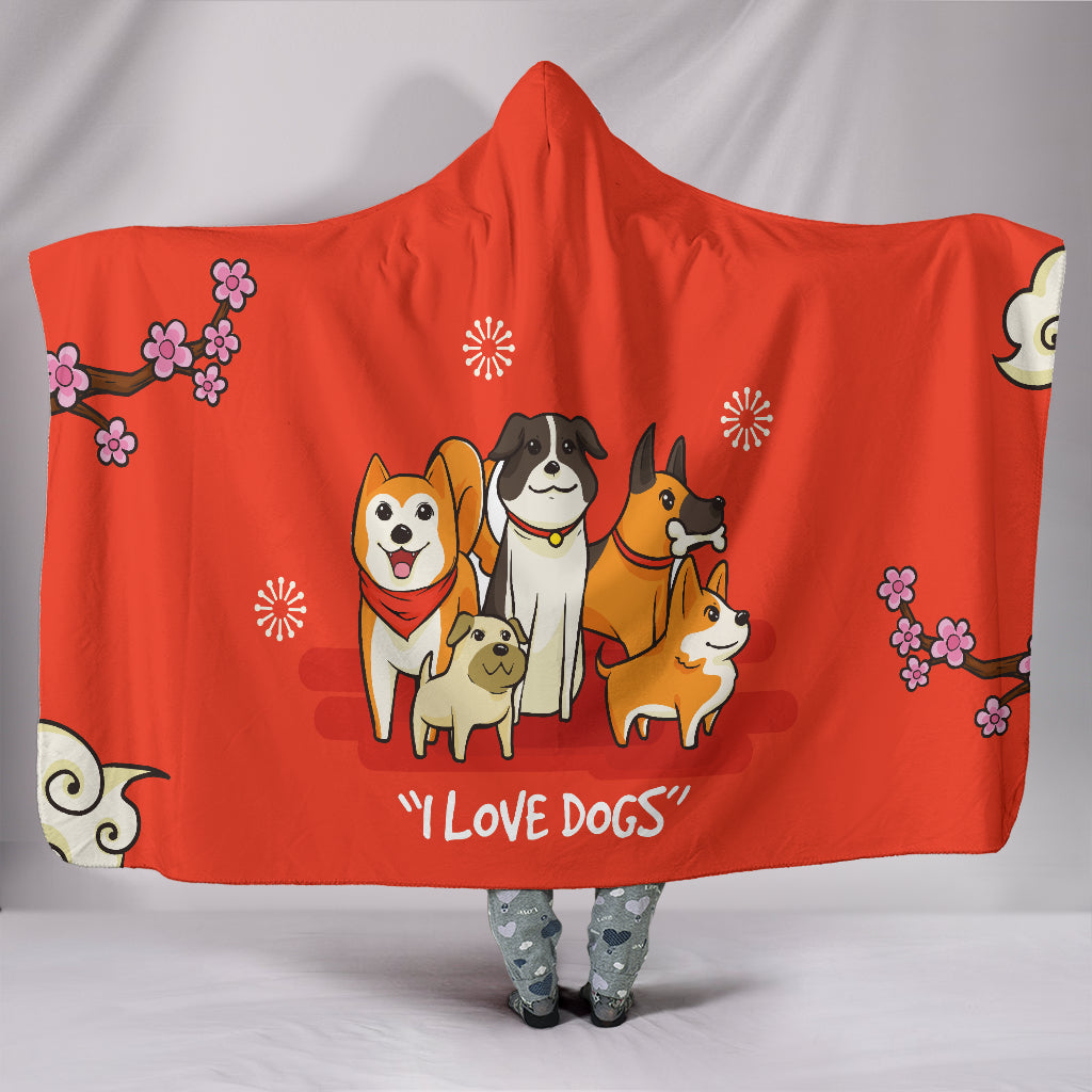 Hoodie Blanket - I Love Dogs_Red - JaZazzy 