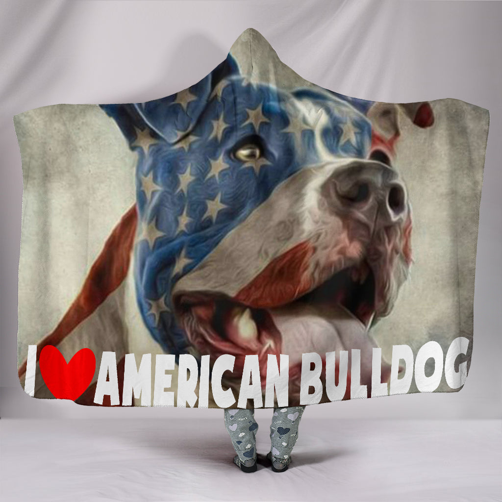 American Bulldog Hooded Blanket_Red-White-Blue - JaZazzy 