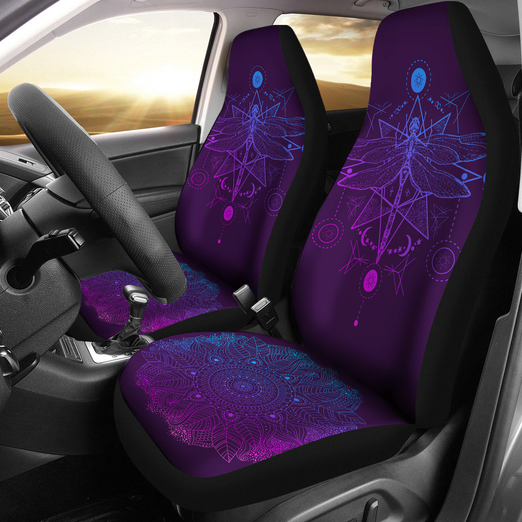 Purple Dragonfly Fractal Car Seat Covers - JaZazzy 