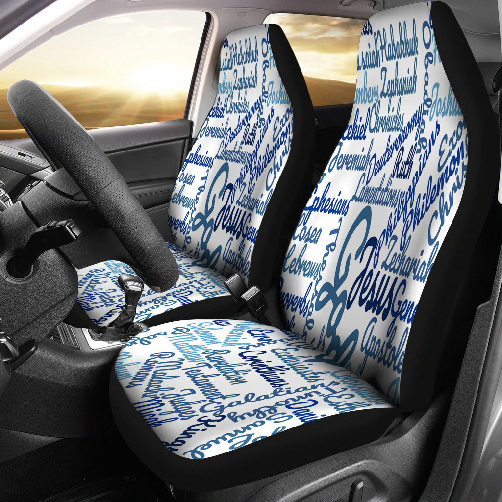 Custom-Made Holy Bible Books White Blue Car Seat Cover - JaZazzy 