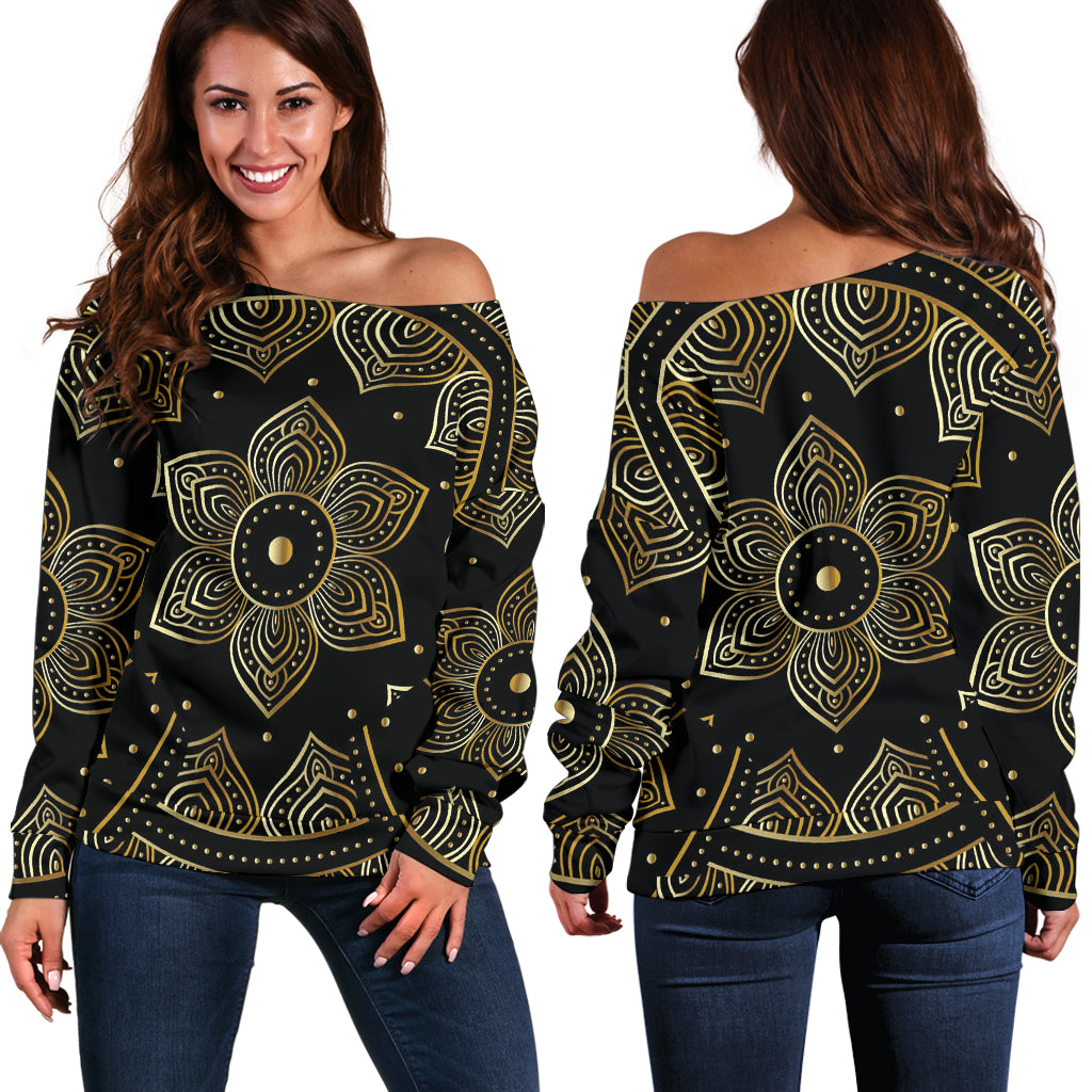 Mandala Vibes Women's Off Shoulder Sweater - JaZazzy 