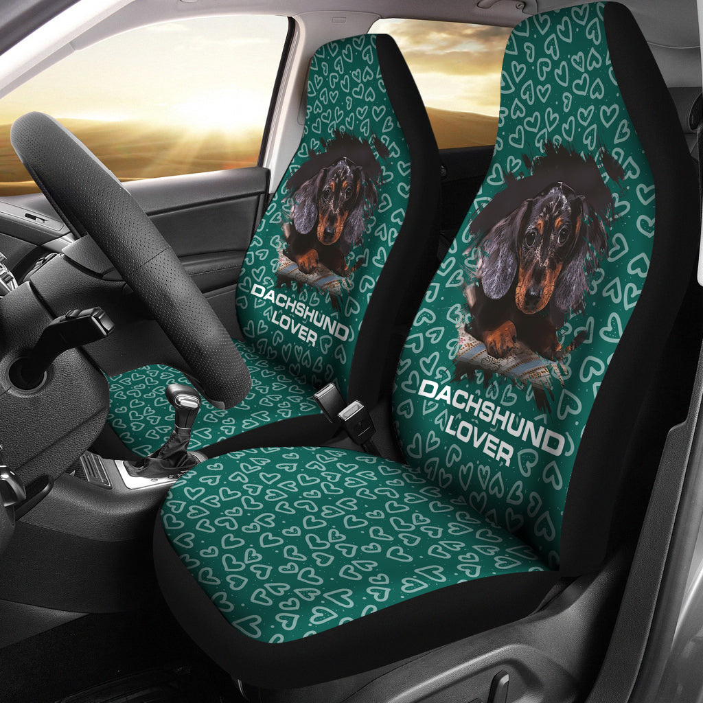 Doxie Hearts Green Car Seat Covers- Dachshund - JaZazzy 