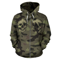 Thumbnail for Camo Skull All Over Print Zip Up Hoodie for Lovers of Skulls and Camouflage - JaZazzy 