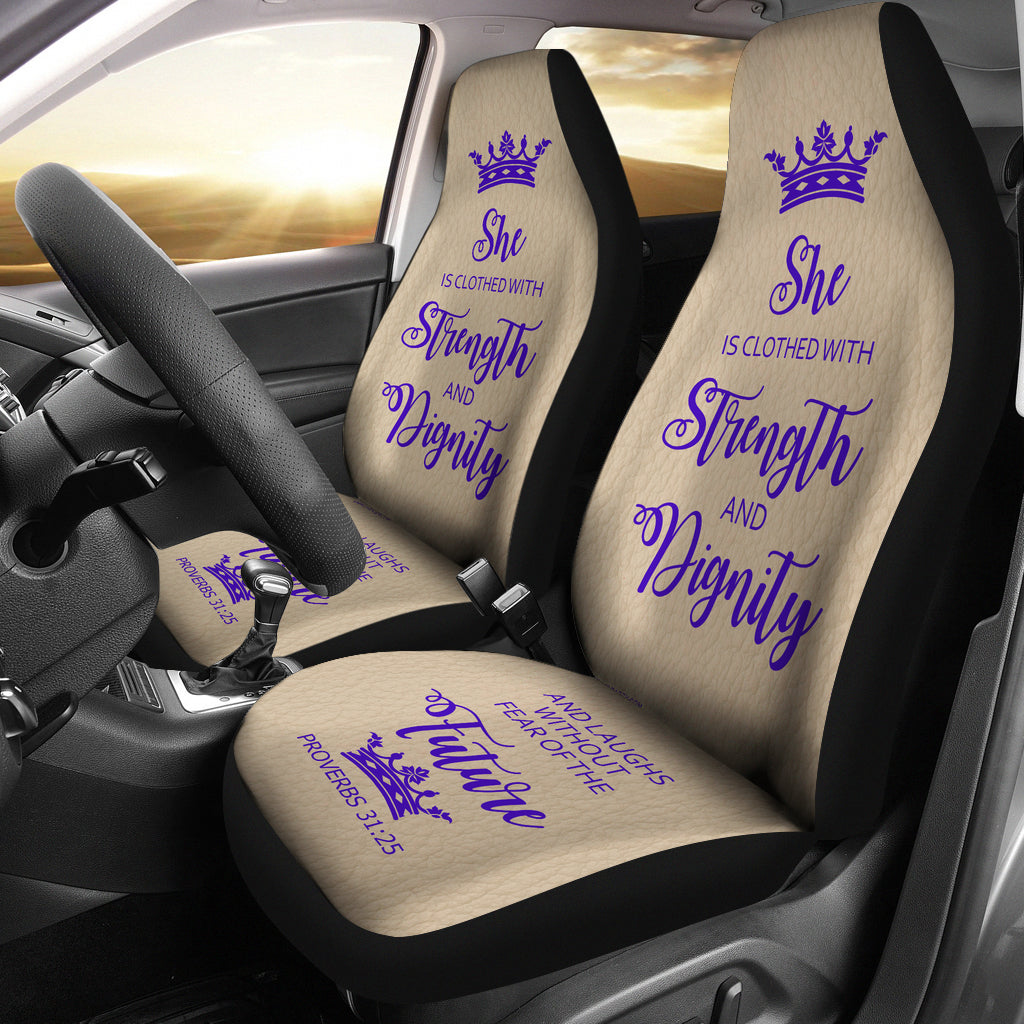 Proverbs 31 Woman  Car-SUV Seat Cover-Tan-Purple - JaZazzy 