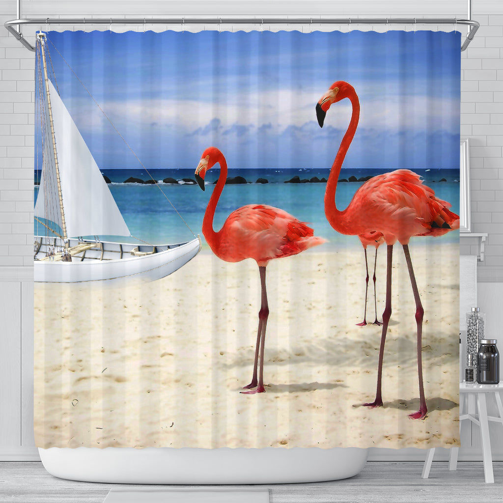 Beach and Flamingos Shower Curtain - JaZazzy 