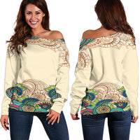 Thumbnail for Henna Chakra Vibes - Women's Off Shoulder Sweater - JaZazzy 