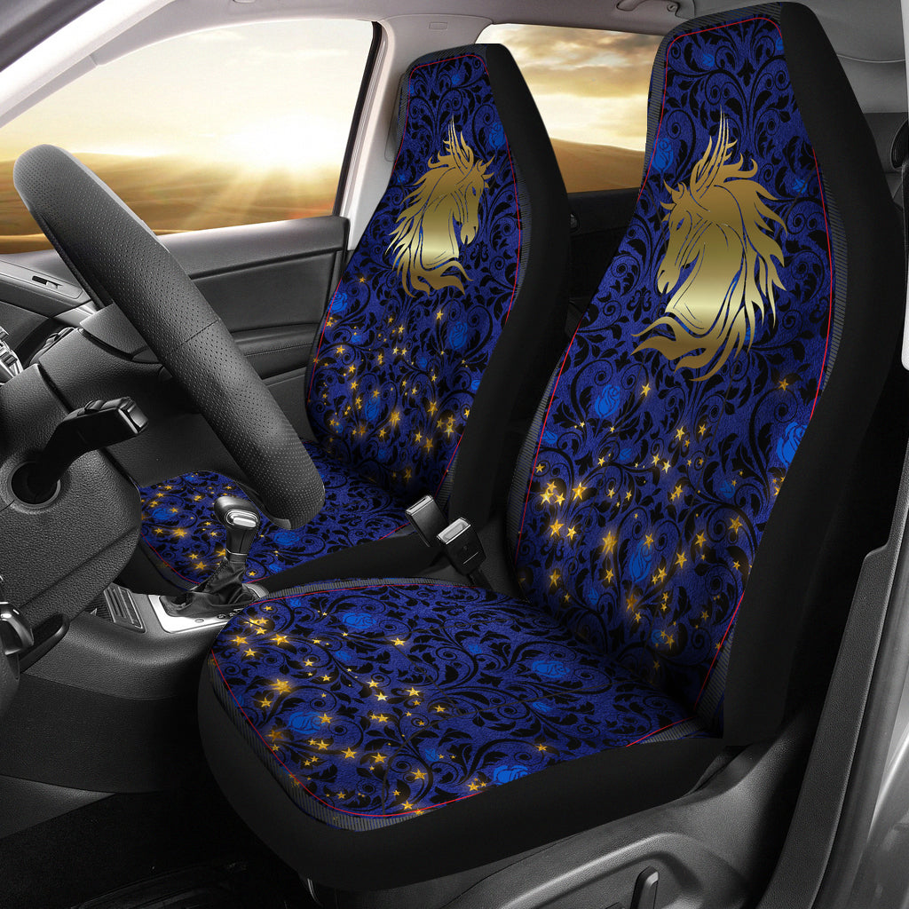Wild Horse Blue Rose Damask Car Seat Covers - JaZazzy 
