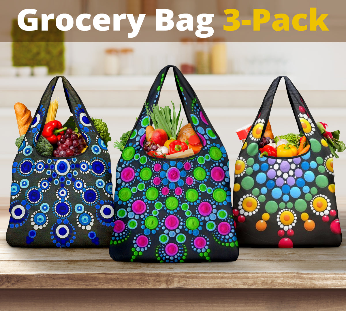 3 Mandala Grocery Bags`