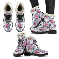 Thumbnail for Floral Grey Roses & Peonies - Faux Fur Leather Boots - JaZazzy 
