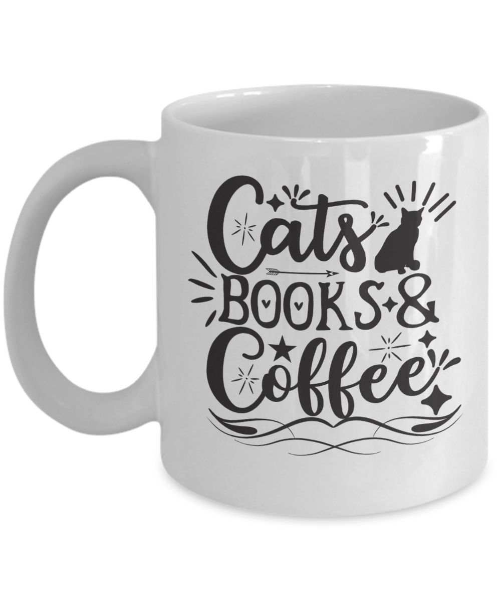 Funny Cat Mug-Cats Books and Coffee-Cat Coffee Cup