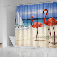 Thumbnail for Beach and Flamingos Shower Curtain - JaZazzy 