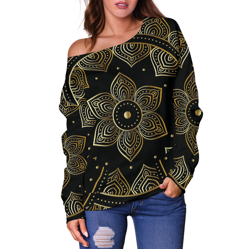 Mandala Vibes Women's Off Shoulder Sweater - JaZazzy 