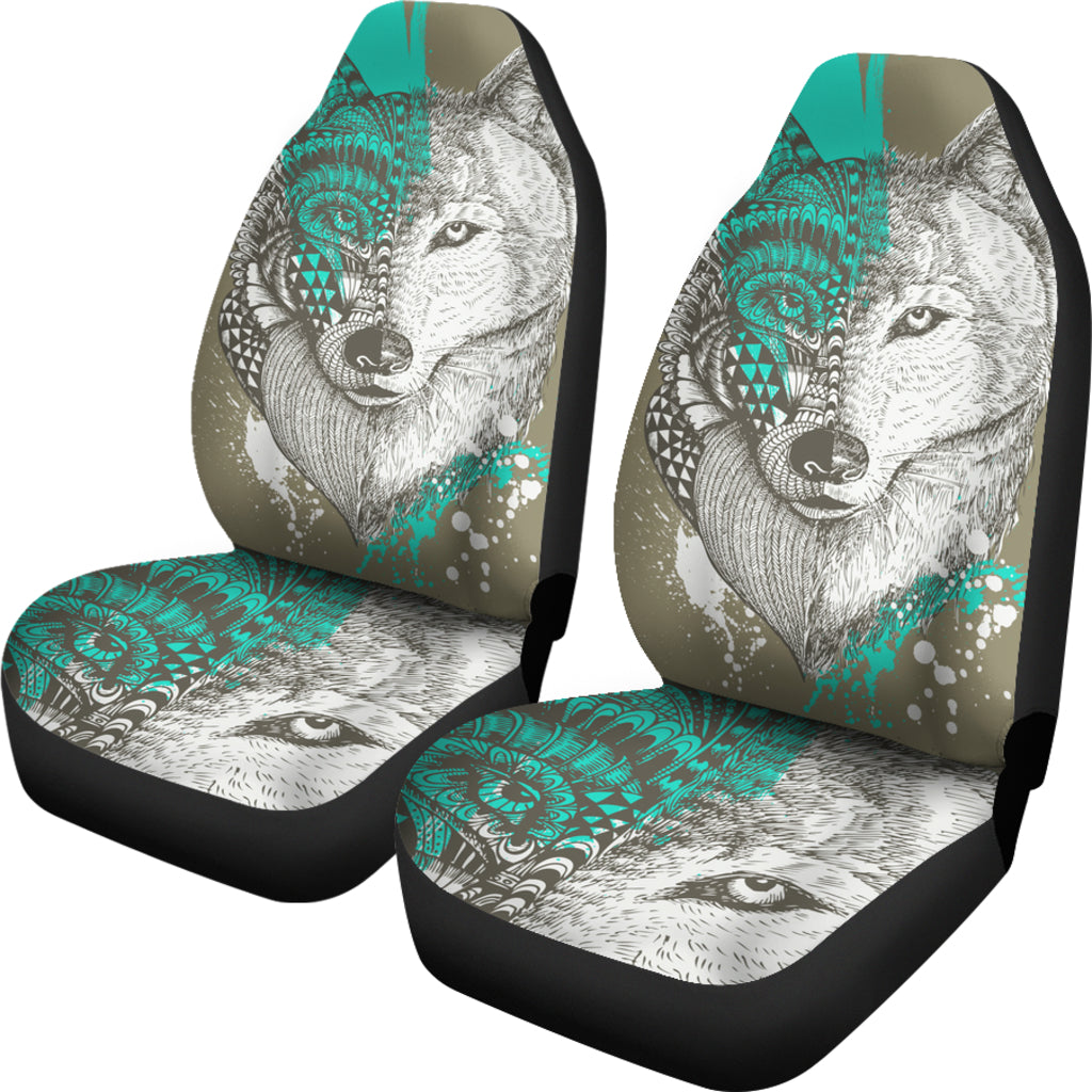 Wolf Head Zentangle Car Seat Covers - JaZazzy 