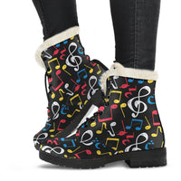 Thumbnail for Blue, Red Whiten and Yellow Music Notes Faux Fur Leather Boots Winter Shoes - JaZazzy 