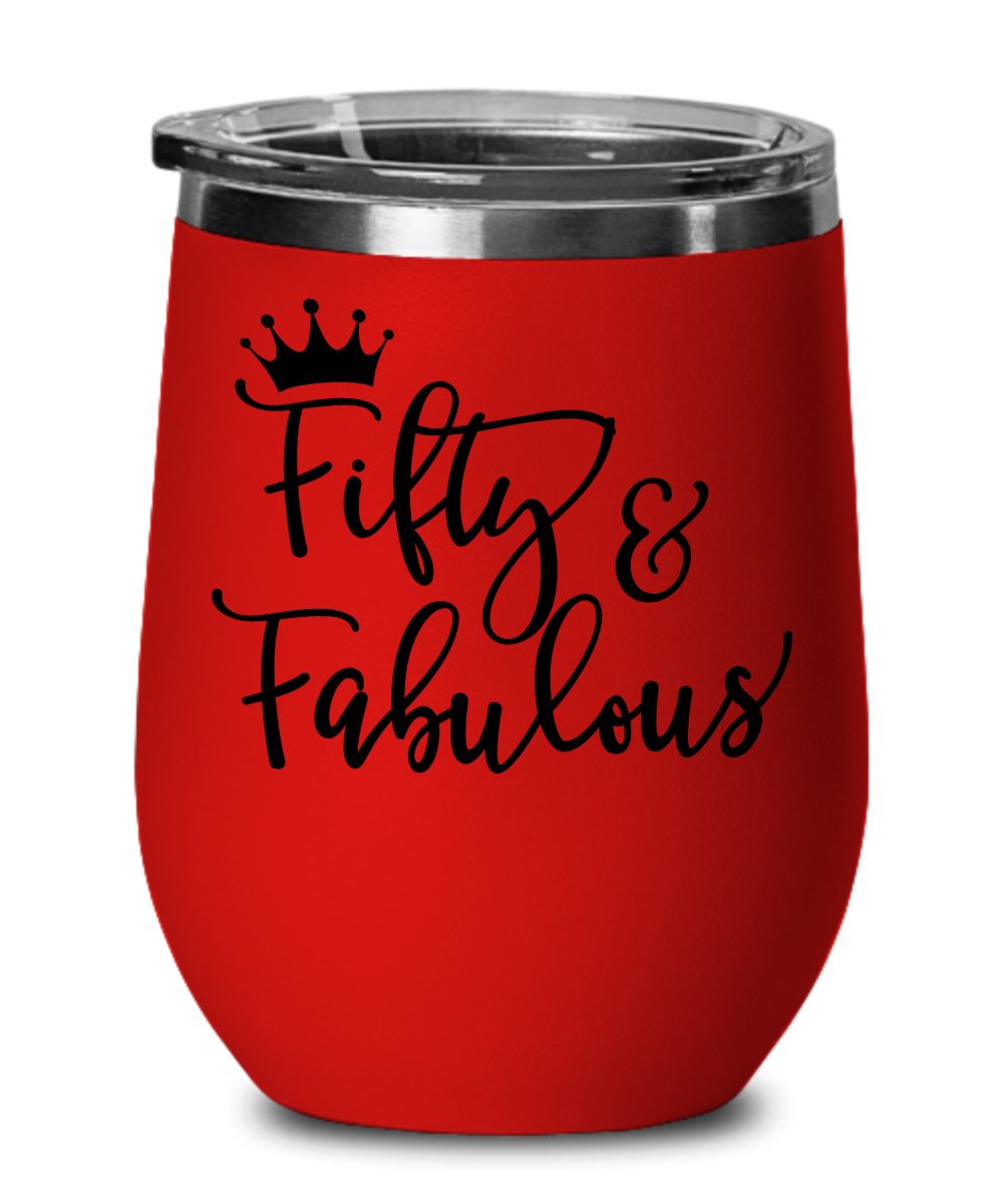 Fifty and Fabulous Wine Mug-Red