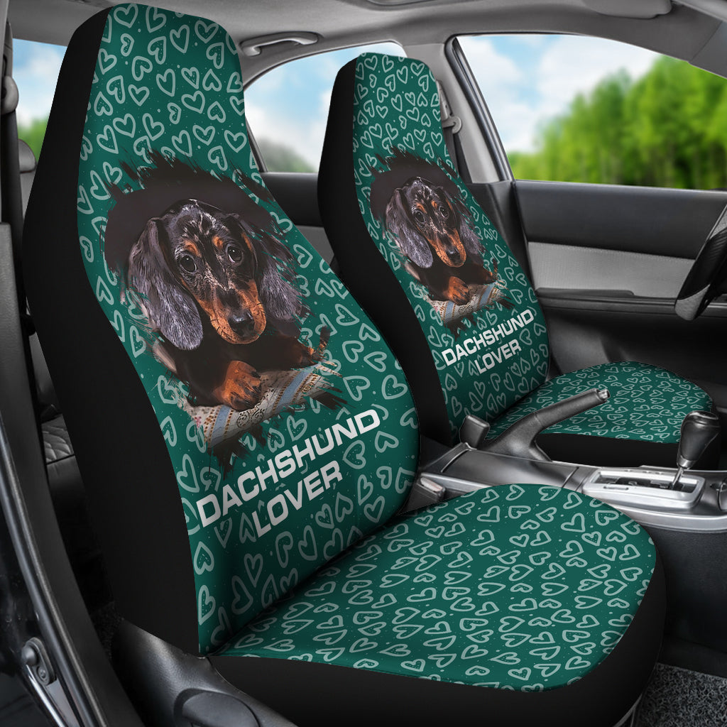 Doxie Hearts Green Car Seat Covers- Dachshund - JaZazzy 