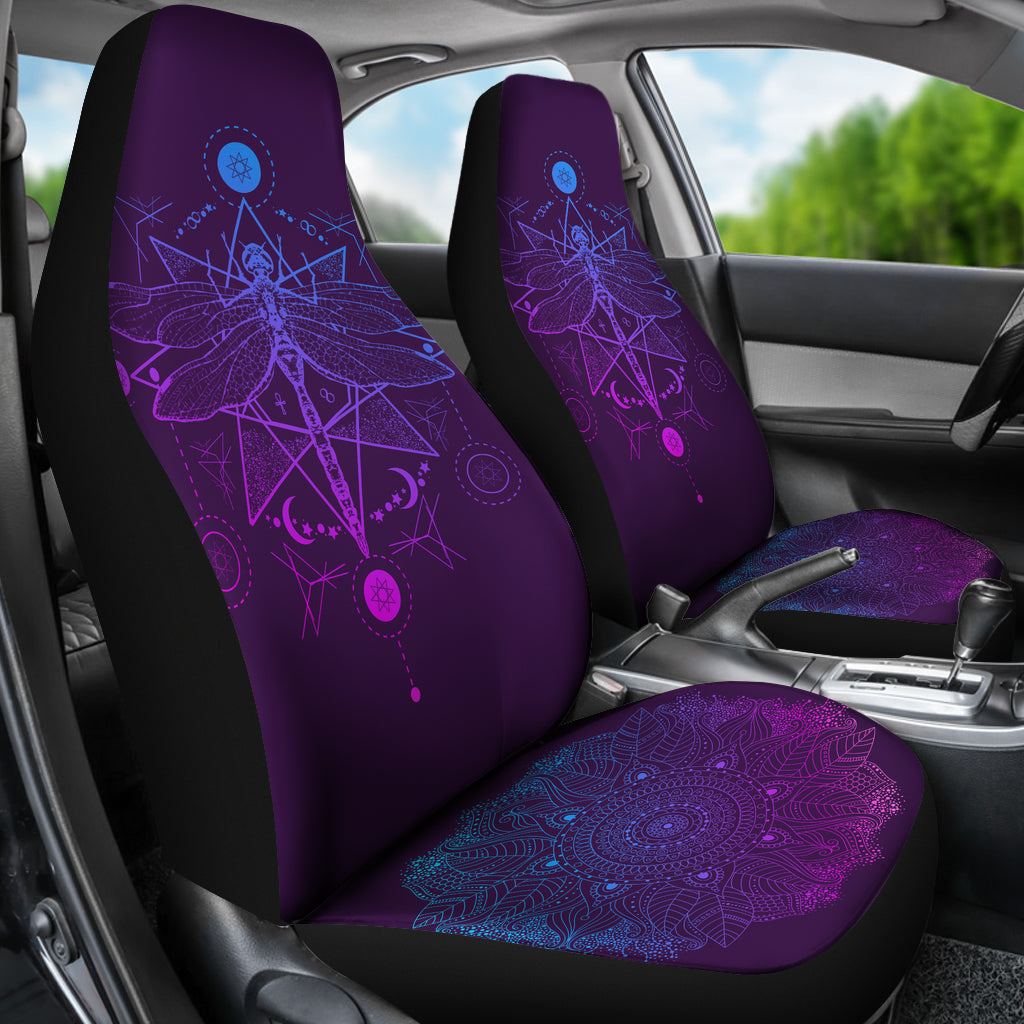 Purple Dragonfly Fractal Car Seat Covers - JaZazzy 
