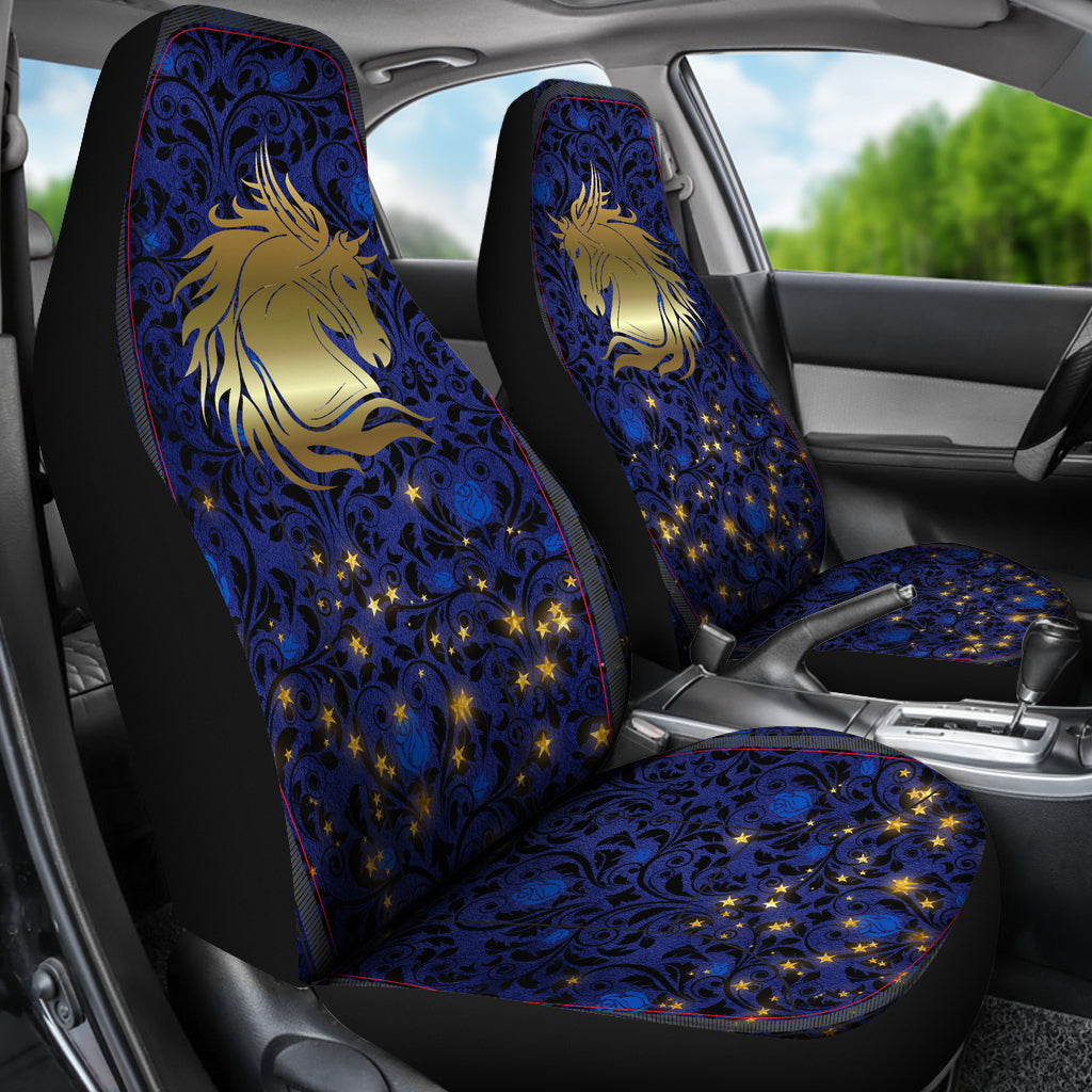 Wild Horse Blue Rose Damask Car Seat Covers - JaZazzy 