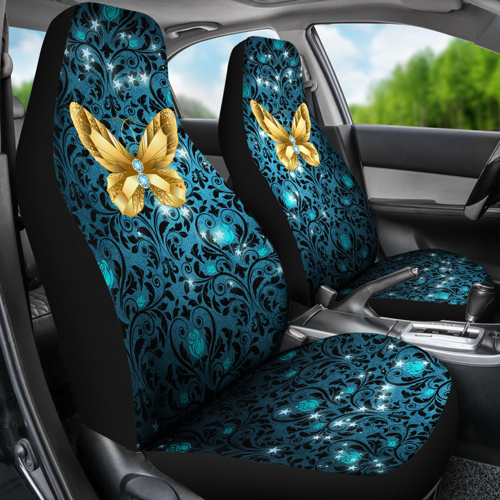 Butterfly Teal Rose Damask Car Seat Covers - JaZazzy 