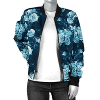 Thumbnail for Blue Floral Pattern Bomber Jacket - JaZazzy 