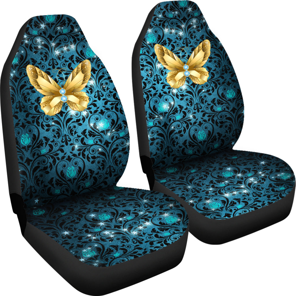 Butterfly Teal Rose Damask Car Seat Covers - JaZazzy 