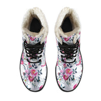 Thumbnail for Floral Grey Roses & Peonies - Faux Fur Leather Boots - JaZazzy 